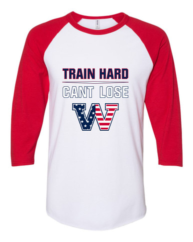 Washington Patriots W Script Train Hard, Can't Lose Women's Baseball T-Shirt