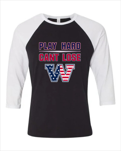 Washington Patriots W Script Play Hard, Can't Lose Women's Baseball T-Shirt