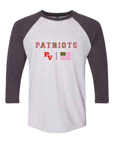 Park View Patriots Pink Camo Flag Women's Baseball T-Shirt