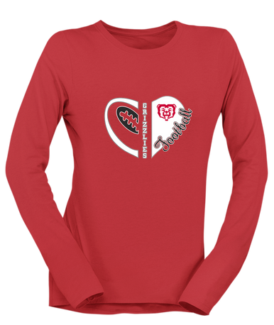 McMinnville Grizzlies Heart Football Women's LS T-Shirt
