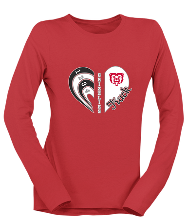 McMinnville Grizzlies Heart Track Women's LS T-Shirt