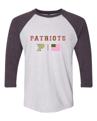 Pinecrest Patriots Pink Camo Flag Women's Baseball T-Shirt
