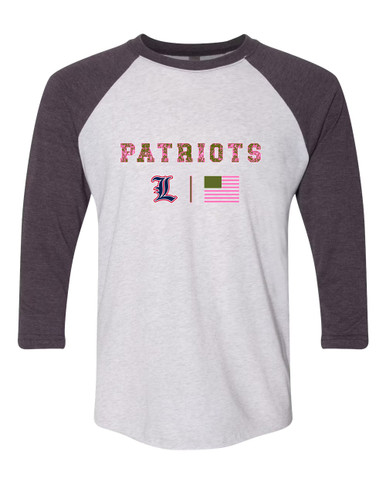 Liberty Patriots Pink Camo Flag Women's Baseball T-Shirt