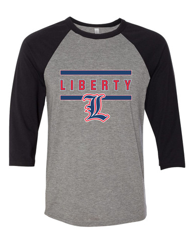 Liberty Patriots L Script Mascot #4 Women's Baseball T-Shirt