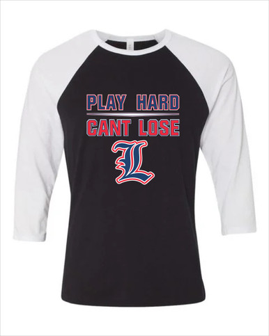Liberty Patriots L Script Play Hard, Can't Lose Women's Baseball T-Shirt