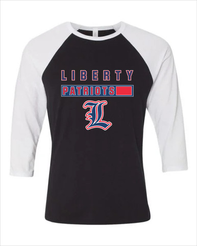 Liberty Patriots L Script Mascot #7 Men's Baseball T-Shirt