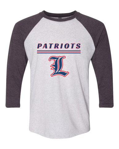 Liberty Patriots L Script Mascot #8 Men's Baseball T-Shirt