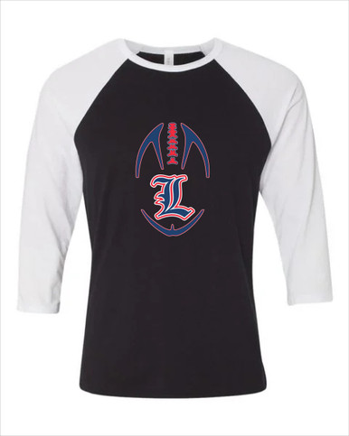 Liberty Patriots L Script Football #4 Women's Baseball T-Shirt