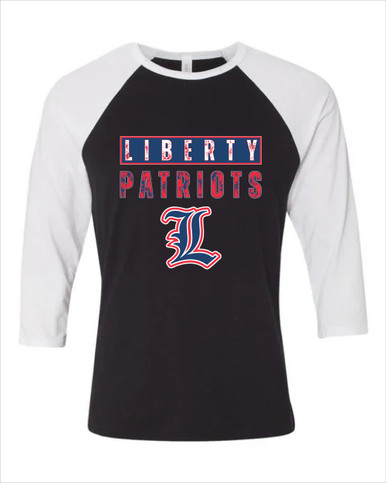 Liberty Patriots L Script Mascot #9 Men's Baseball T-Shirt
