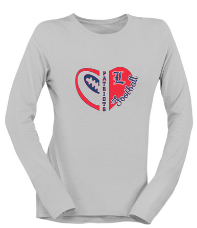 Liberty Patriots L Script Heart Football Women's LS T-Shirt