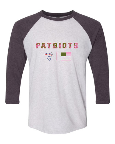 Liberty Patriots Pink Camo Flag Women's Baseball T-Shirt
