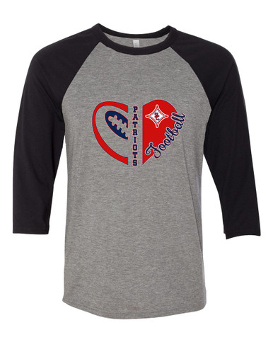 Sandy Creek Patriots Heart Football Women's Baseball T-Shirt