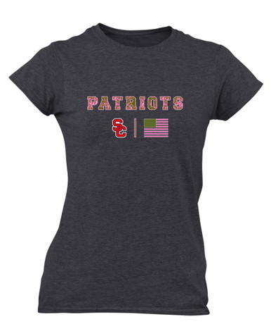 Sandy Creek Patriots SC Script Pink Camo Flag Women's SS T-Shirt