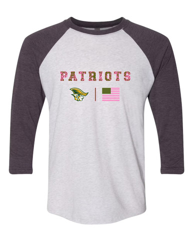 Independence Patriots Pink Camo Flag Women's Baseball T-Shirt