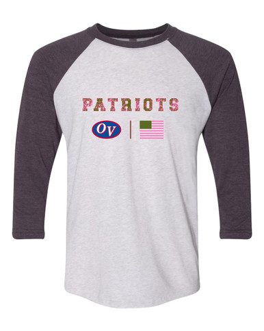 Owen Valley Patriots Pink Camo Flag Women's Baseball T-Shirt