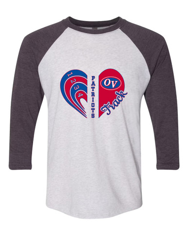 Owen Valley Patriots Heart Track Women's Baseball T-Shirt