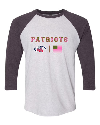 Union County Patriots Pink Camo Flag Women's Baseball T-Shirt