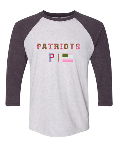 Portsmouth Patriots Pink Camo Flag Women's Baseball T-Shirt