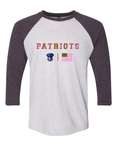 Southwest Patriots Pink Camo Flag Women's Baseball T-Shirt