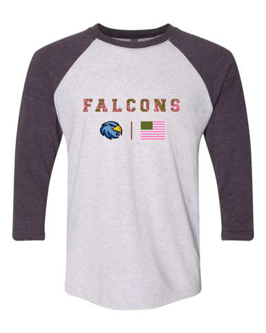 Prosser Falcons Pink Camo Flag Women's Baseball T-Shirt