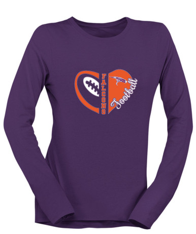 Eastlake Falcons Heart Football Women's LS T-Shirt