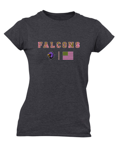 Monroe Falcons Sideview Pink Camo Flag Women's SS T-Shirt
