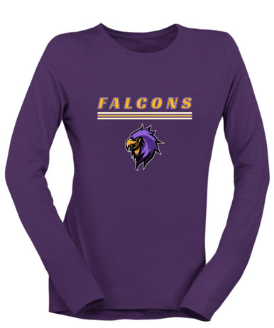 Monroe Falcons Sideview Mascot #8 Women's LS T-Shirt