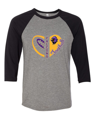 Monroe Falcons Sideview Heart Football Women's Baseball T-Shirt