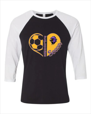 Monroe Falcons Sideview Heart Soccer Women's Baseball T-Shirt
