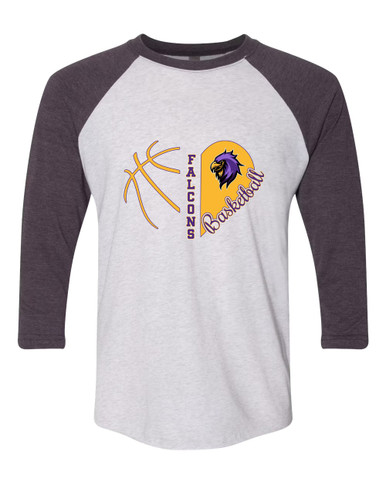 Monroe Falcons Sideview Heart Basketball Women's Baseball T-Shirt