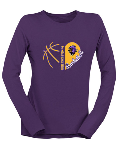 Monroe Falcons Sideview Heart Basketball Women's LS T-Shirt