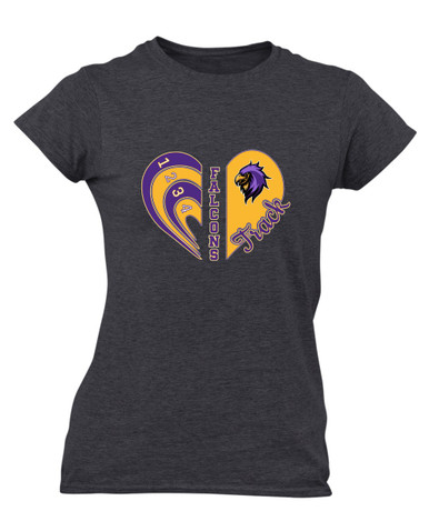 Monroe Falcons Sideview Heart Track Women's SS T-Shirt