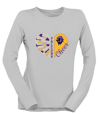 Monroe Falcons Sideview Heart Cheer Women's LS T-Shirt