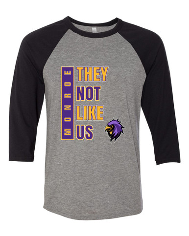 Monroe Falcons Sideview They Not Like Us #1 Women's Baseball T-Shirt