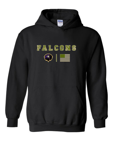 Monroe Falcons Front View Camo Flag Men's Hoodie