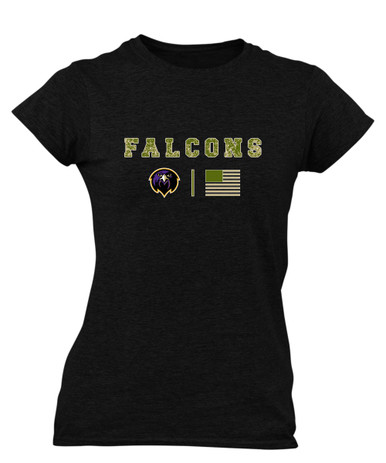 Monroe Falcons Front View Camo Flag Women's SS T-Shirt