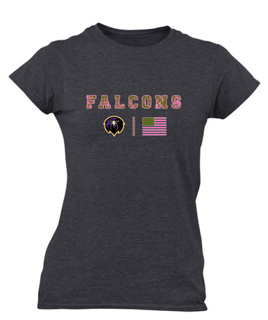 Monroe Falcons Front View Pink Camo Flag Women's Premium SS T-Shirt