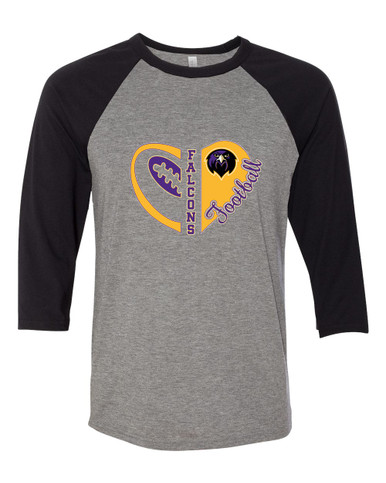 Monroe Falcons Front View Heart Football Women's Baseball T-Shirt
