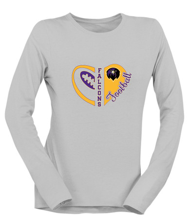 Monroe Falcons Front View Heart Football Women's LS T-Shirt