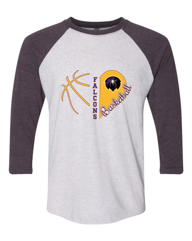 Monroe Falcons Front View Heart Basketball Women's Baseball T-Shirt