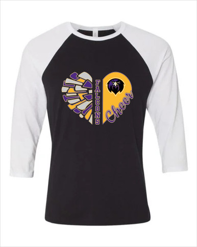 Monroe Falcons Front View Heart Cheer Women's Baseball T-Shirt