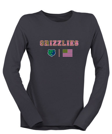 Creekview Grizzlies Pink Camo Flag Women's LS T-Shirt