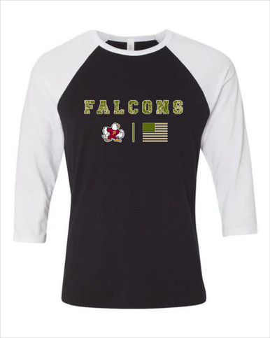 Prairie Falcons Camo Flag Women's Baseball T-Shirt