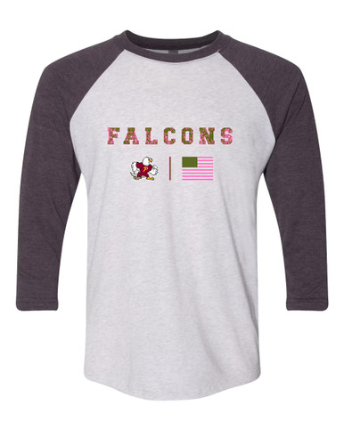 Prairie Falcons Pink Camo Flag Women's Baseball T-Shirt