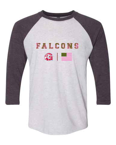 Glendale Falcons Pink Camo Flag Women's Baseball T-Shirt