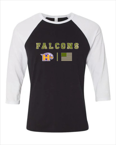 Hanford Falcons Camo Flag Women's Baseball T-Shirt