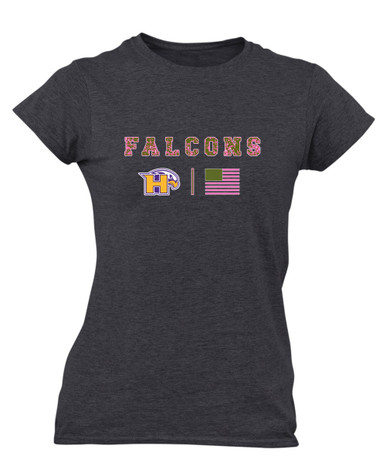 Hanford Falcons Pink Camo Flag Women's SS T-Shirt