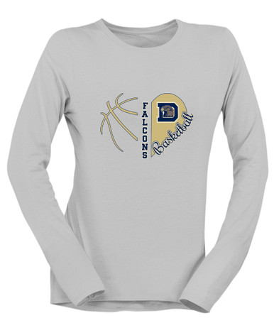 Dacula Falcons Heart Basketball Women's LS T-Shirt