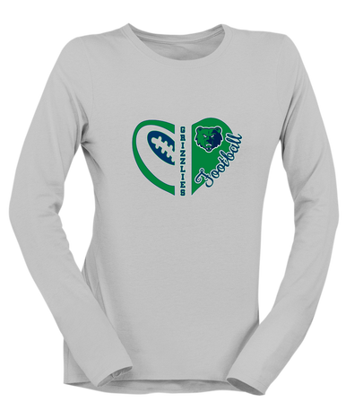 Creekview Grizzlies Heart Football Women's LS T-Shirt