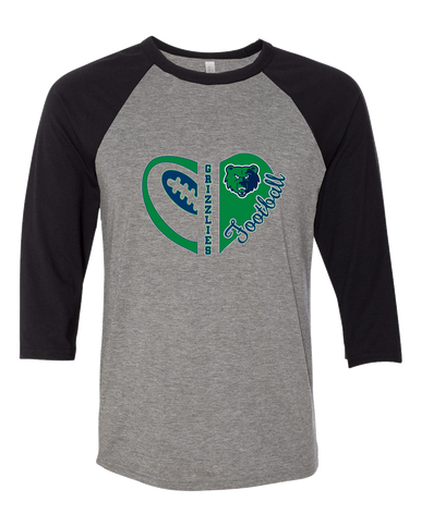Creekview Grizzlies Heart Football Women's Baseball T-Shirt